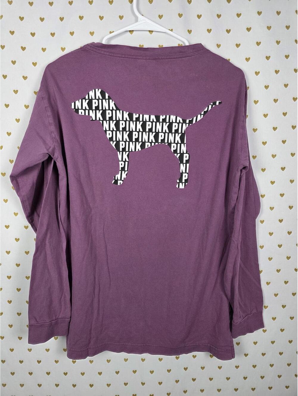 Victorias Secret PINK V neck Campus Pocket Dog Logo Tee Shirt XS Oversized
